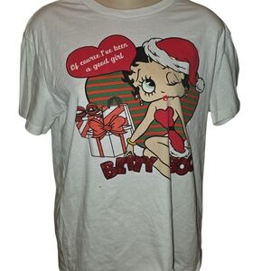 Betty Boop Fleisher Studios Womens Medium White Short Sleeve Shirt Christmas